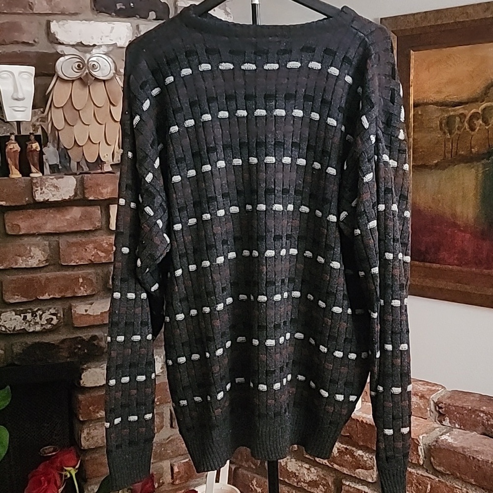 Vintage Crossings Charcoal Grandpa Sweater XL Eclectic Retro 90s Knit Crewneck